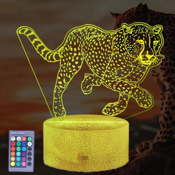 Picture of A-Sonic XS68304 Night Light - Cheetah Lamp - Cheetah Gifts 3D Illusion Lamp with 16 Colors Changing - Remote Control & Dimmable - Kids Boys Girls Room Decoration - Holiday Xmas Gifts