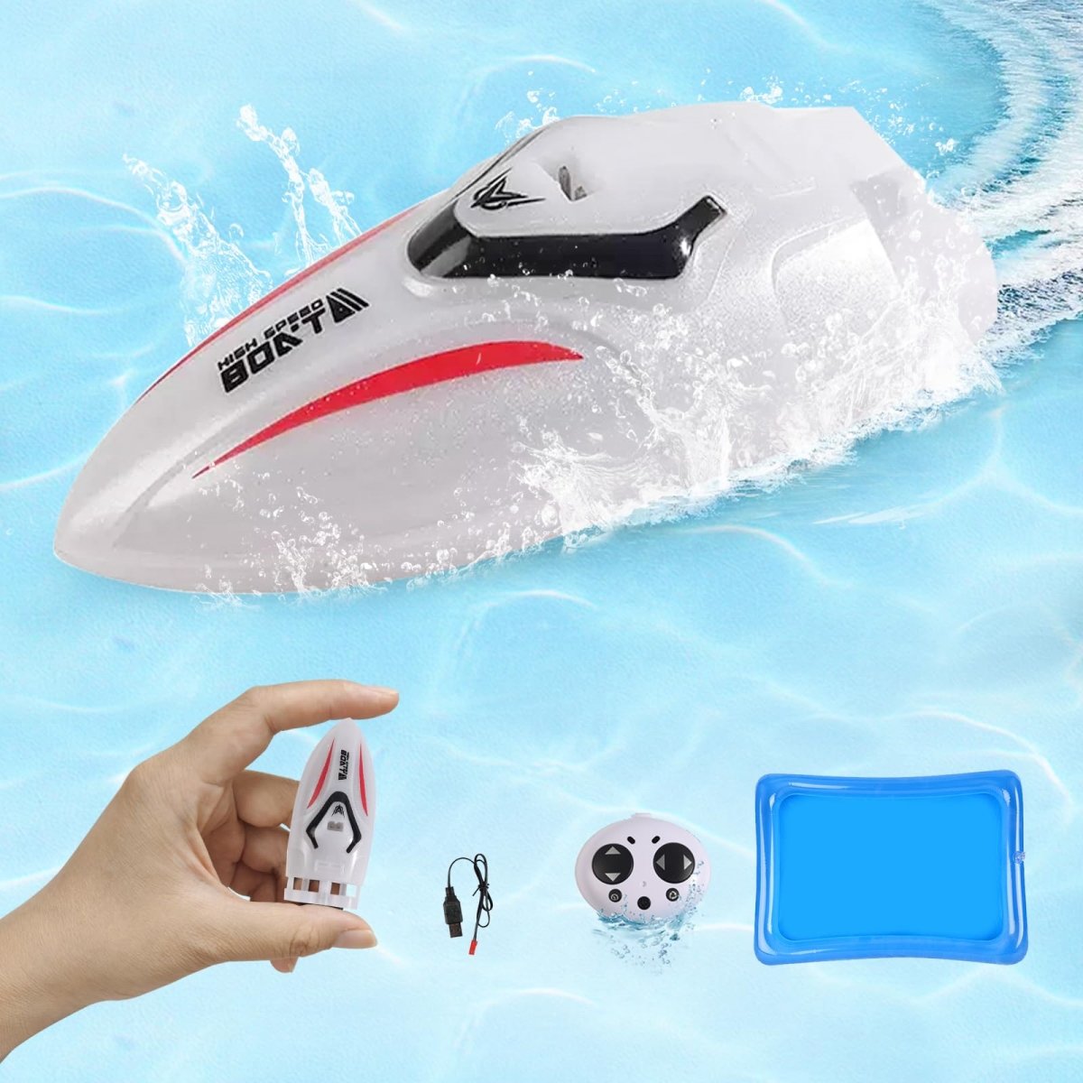 Picture of A-Sonic XS68365 2.4Ghz Mini 360 deg Rotation Colorful Lighting Toys Remote Control Boats Waterproof Rechargeable Batteryremote Remote Control Boat for Kids 8-12 - White