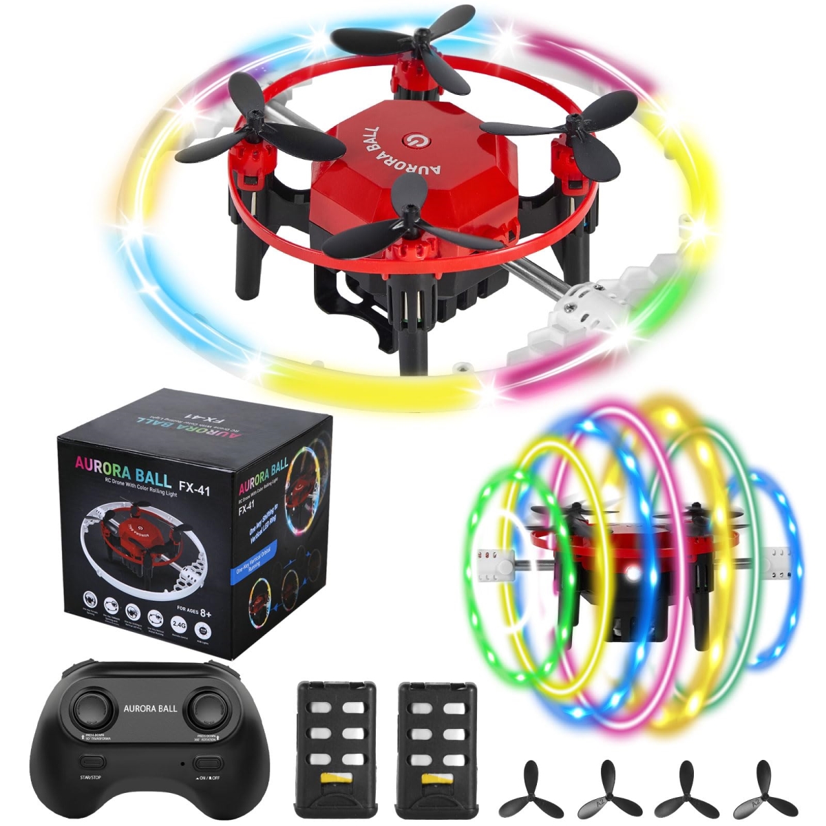 Picture of A-Sonic XS68489 Drones for Kids Beginners & Adults - RC Drone & Aurora Ball 2-in-1 Toy with One Key Take Off-Landing - 360 deg Spinning - Aurora Ball Mode - Quadcopter Fly Toy for Boy Girl Gifts