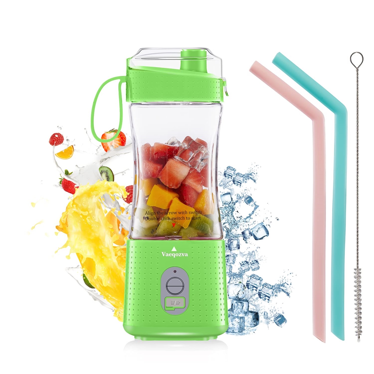 Picture of A-Sonic XS68618 Vaeqozva USB Rechargeable Personal Size Juicer Cup Blender for Shakes & Smoothies Mini Blender with 6 3D Blades Fruit Mixer for Home - Sport - Office - Outdoors - Green