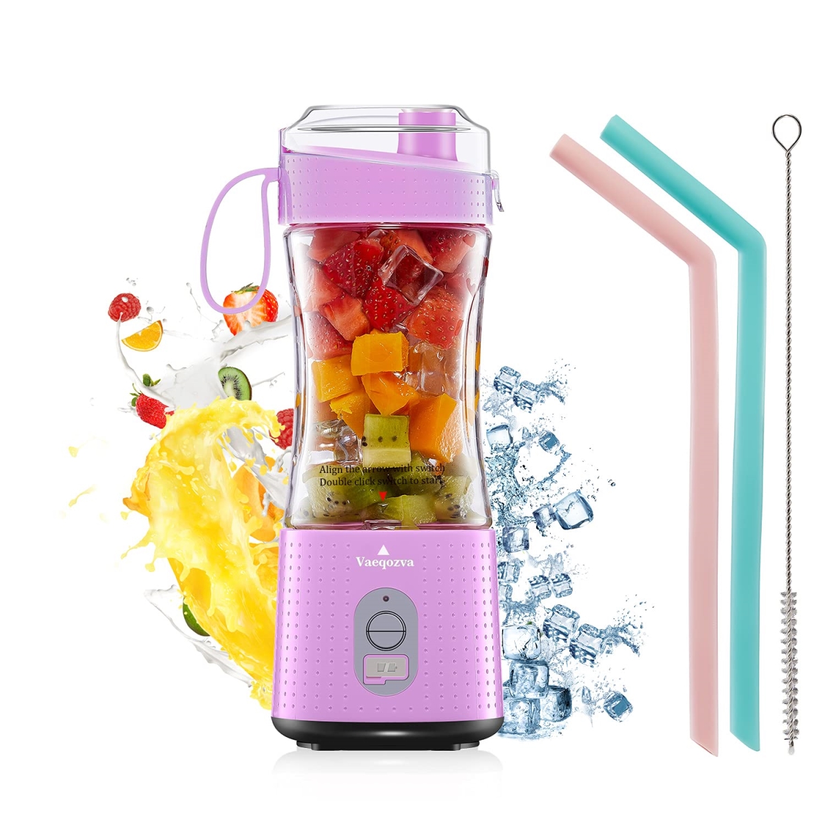 Picture of A-Sonic XS68684 Personal USB Rechargeable Juice Cup Blender for Smoothie & Protein Shakes Mini Handheld Fruit Mixer 13 oz Bottle for Travel Gym Home Office Sports Outdoors Chic Pink
