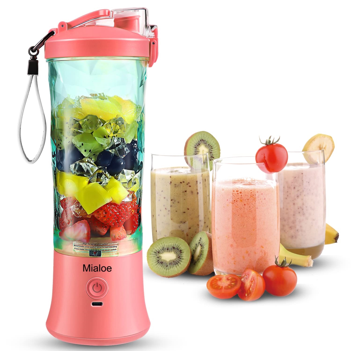 Picture of A-Sonic XS68810 Blender for Shakes & Smoothies with 6 Blades Mini Blender 20 oz for Kitchen - Home - Travel - Sakura Pink