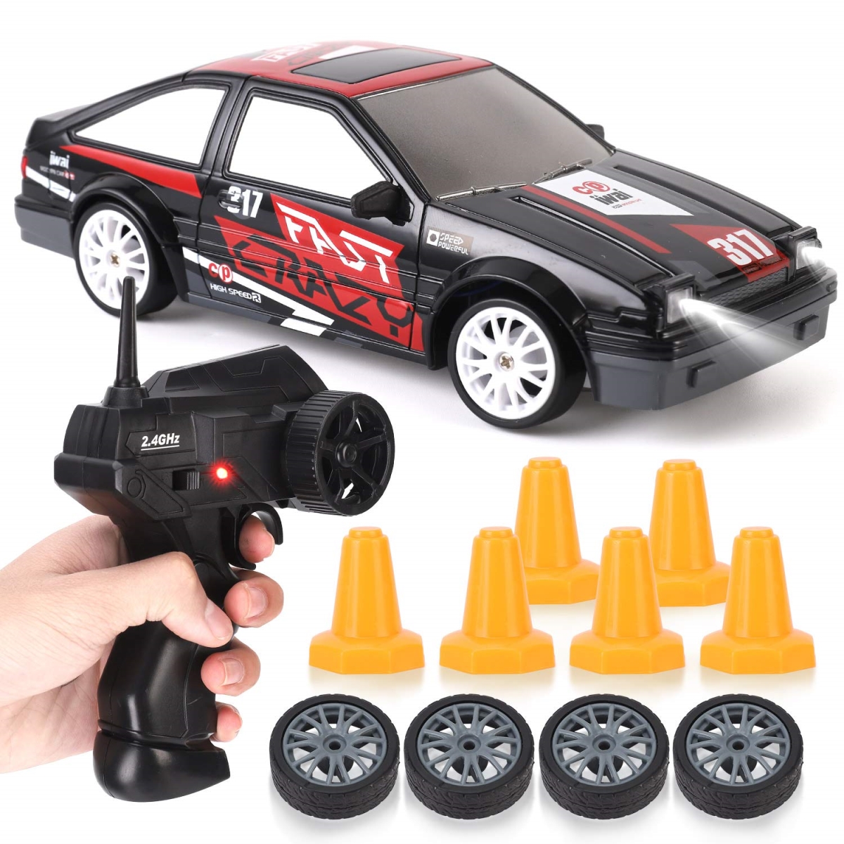 1-24 Scale 2.4GHz 4WD Remote Control Sport Racing On-Road Vehicle Imports RC Drifting Car with LED Light - Batteries & Drifting Tires - Style 4