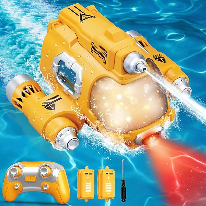 Picture of A-Sonic XS69069 Remote Control Boat - 2.4GHZ Mini RC Boat with Spray Water Pump & LED Lights Lakes & Swimming Pool Toys - Yellow