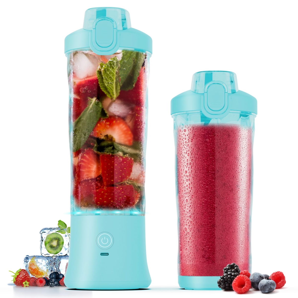 Picture of A-Sonic XS69091 270 watt Blender for Shakes & Smoothies Waterproof Blender USB Rechargeable with 20 oz BPA Free Blender Cup & a Travel Lid. - Mint blue - 20 oz