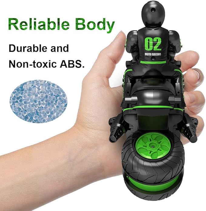 XS69168 High Speed Remote Control Motorcycle - 2.4GHz 360 deg Rotating Drifting Stunt Car Motorbike Toy for Kids Ages 4 & Up - Green