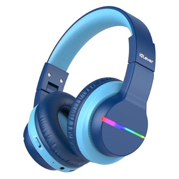 Picture of A-Sonic XS69236 BTH12 Kids Bluetooth Headphones - Colorful LED Lights Kids Headphones Wireless - 74-85dBA Safe Volume - 85H Playtime - Fast Charging - Bluetooth 5.2 - Over Ear - Blue