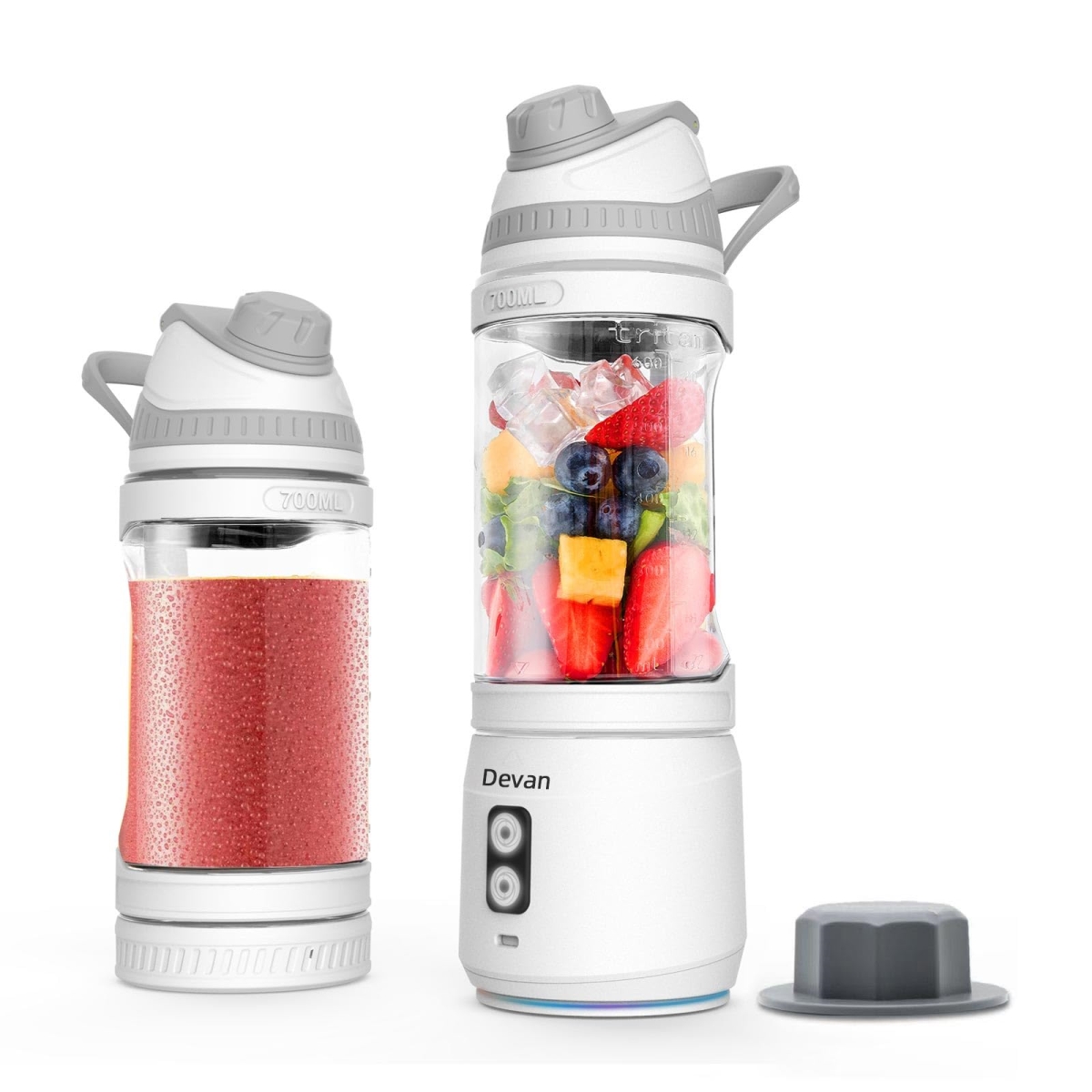 Picture of A-Sonic XS69441 Blender for Smoothies & Shakes - Anti-Jamming - 24 oz USB-C Rechargeable - BPA-Free - Electric Protein Shaker Bottle with Travel Lid for Kitchen - Gym & Office - White Base Grey Lid