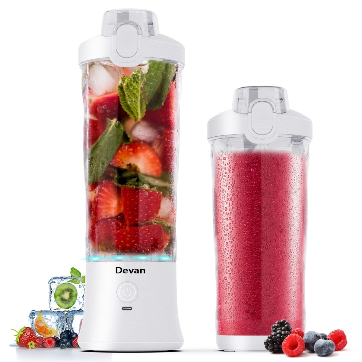 XS69444 270 watt Blender for Shakes & Smoothies Waterproof Blender USB Rechargeable with 20 oz BPA Free Blender Cup & a Travel Lid. - White - 20 oz