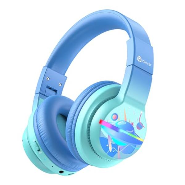 Picture of A-Sonic XS69577 BTH12 Kids Bluetooth Headphones - Colorful LED Lights Wireless Kids Headphones - 74-85dBA Safe Volume - Bluetooth 5.2 - Over Ear Headphones for iPad&#44; Tablet & Airplane - Gradient Blue