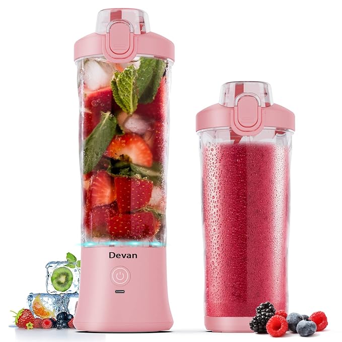 XS69739 270 watt Blender for Shakes & Smoothies Waterproof Blender USB Rechargeable with 20 oz BPA Free Blender Cup & a Travel Lid, Pink - 20 oz