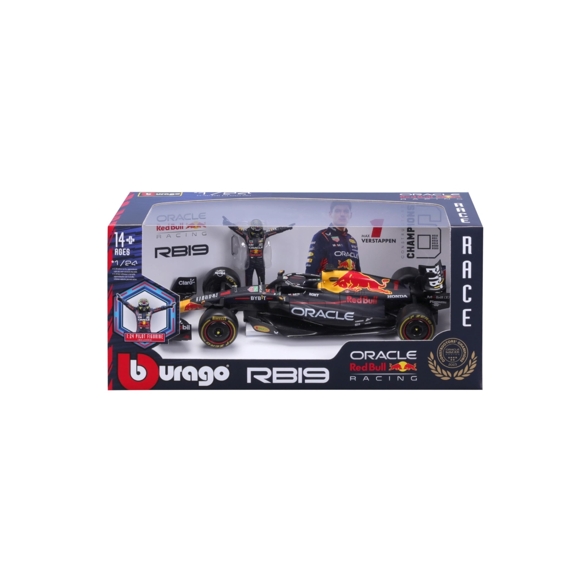 XS69969 1-24 2023 Race Oracle Red Bull RB19 Car with Figure - Verstappen No.1