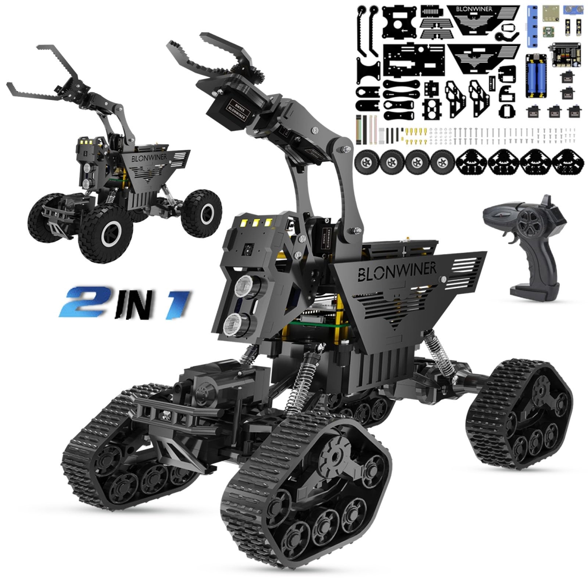 XS71595 Car Kit - 2-in-1 Smart Robotics Arm Building Toy for Raspberry Pi Python Coding - STEM Programming Tank Kit with Camera - Without RPi Board
