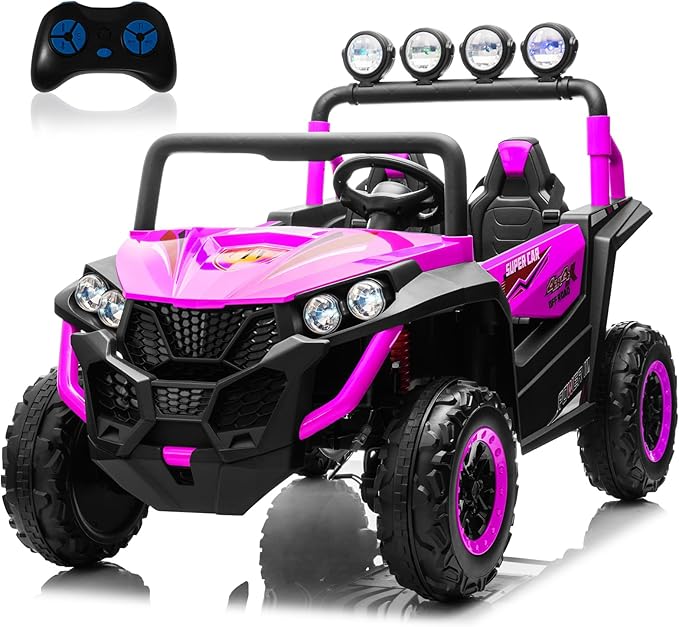 24V 2 Seater Ride-On Car for Kids - 4WD Electric Cars Vehicles for Kids 3-8 Years with Remote Control - Bright LED Light - Bluetooth Music - Purple