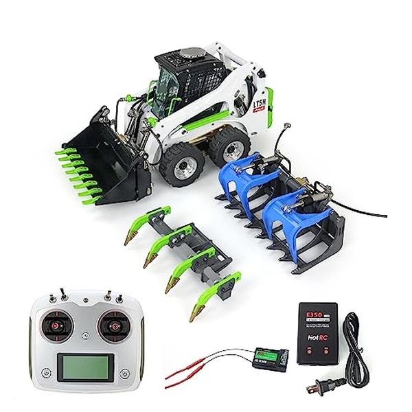 XS-73640 1-14 Scale Metal RC Hydraulic Aoue-LT5 Tracked Skid-Steer Loader RTR Model Lights - White & Green