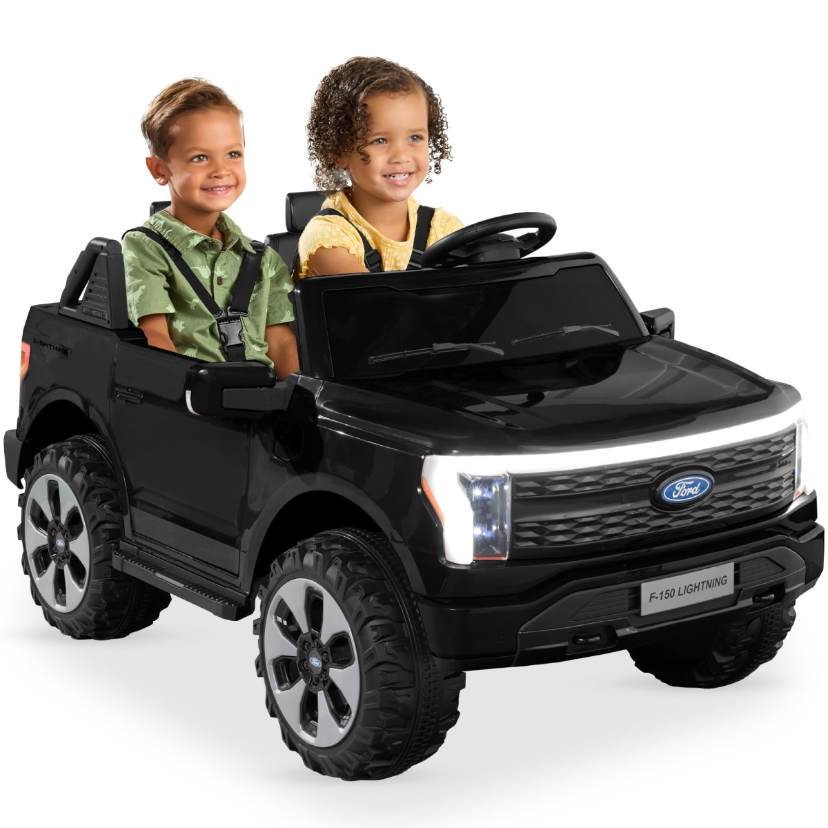 Choice Products Licensed Ford F-150 Lightning Truck Kids 24V 2-Seater Electric Ride-On Car Toy with 132lb Weight Capacity - Parent Control - Black
