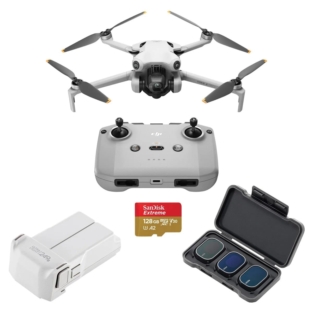 XS-73557 Mini 4 Pro Drone with RC-N2 Controller - 4K-60fps HDR Video - Smart Return to Home - Bundle