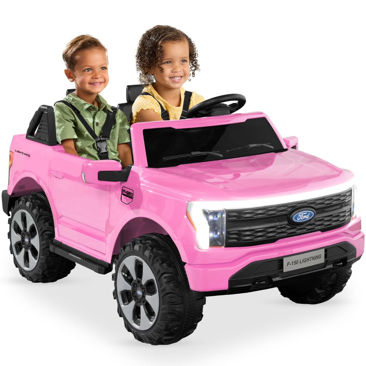 Choice Products Licensed Ford F-150 Lightning Truck Kids 24V 2-Seater Electric Ride-On Car Toy with 132lb Weight Capacity - Parent Control - Pink