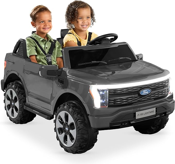 Choice Products Licensed Ford F-150 Lightning Truck Kids 24V 2-Seater Electric Ride-On Car Toy with 132 lbs Weight Capacity - Parent Control - Grey