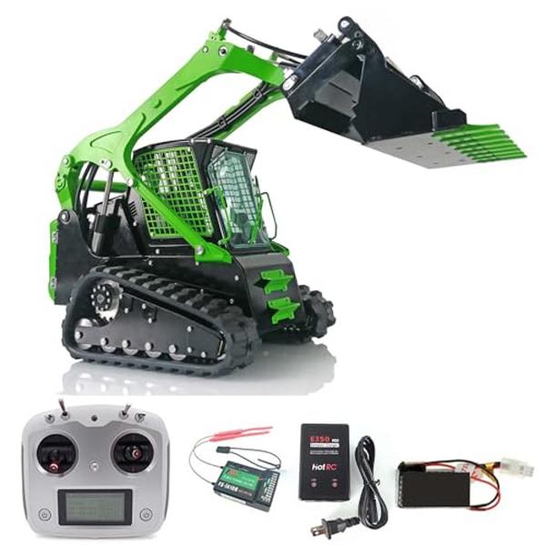 XS-73645 Wheel Fun RC Hydraulic Crawler Skid-Steer Loader 1-14 Scale Aoue-Lt5 Metal RTR Model Lights Sound Painted Black & Green Hobby Grade Model