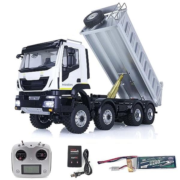 XS-73655 1-14 Scale RC Hydraulic Dumper Trucks for RTR 8x8 Remote Control Dump TipperTruck Motor ESC Servo Shell Painted, White