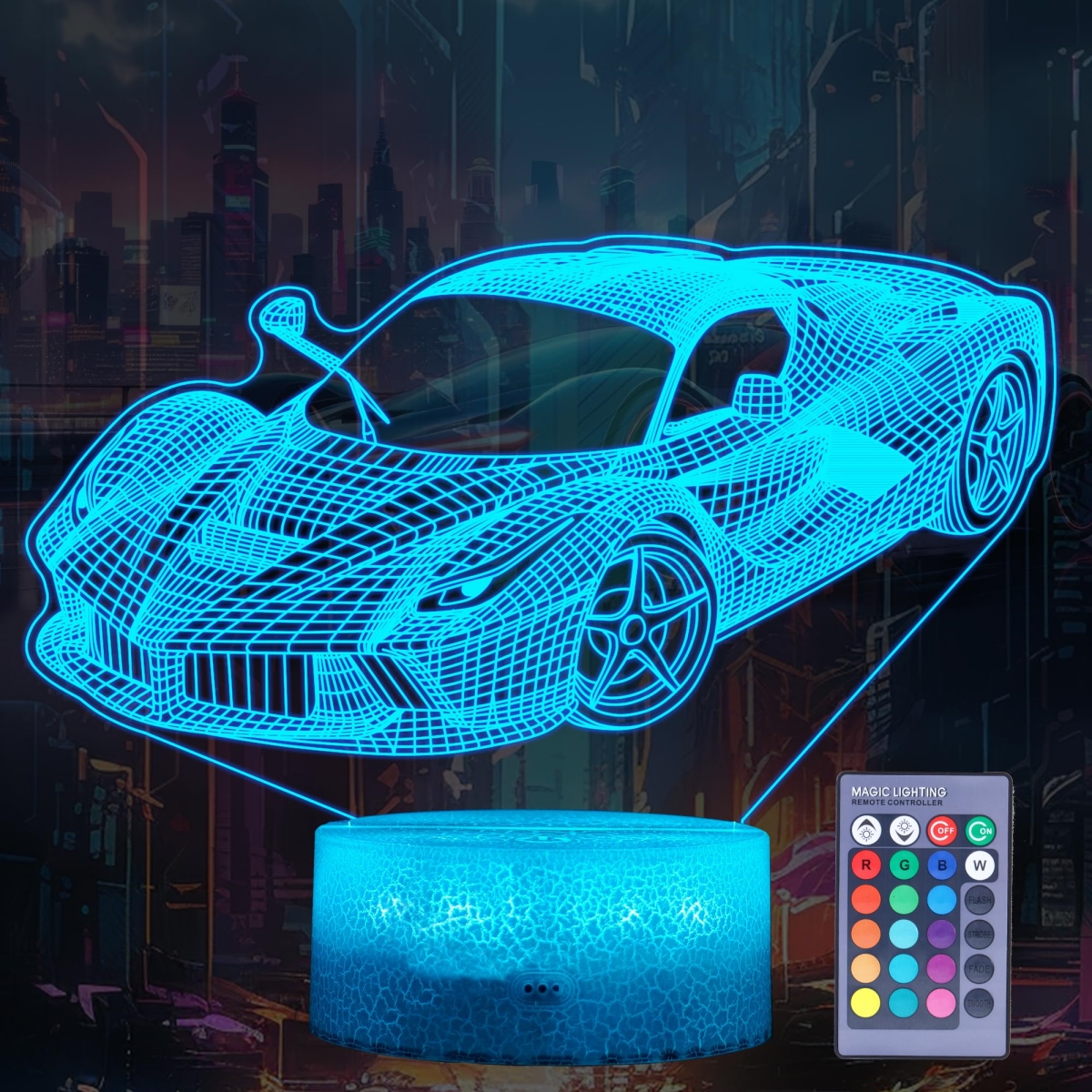 Picture of A-Sonic XS67824 Gifts for Men - Racing Vehicle Night Light with Remote Control - 16 Colors Changing - RGB Flashing Mode & Dimmable - Cool Gifts for Boys Christmas Decor