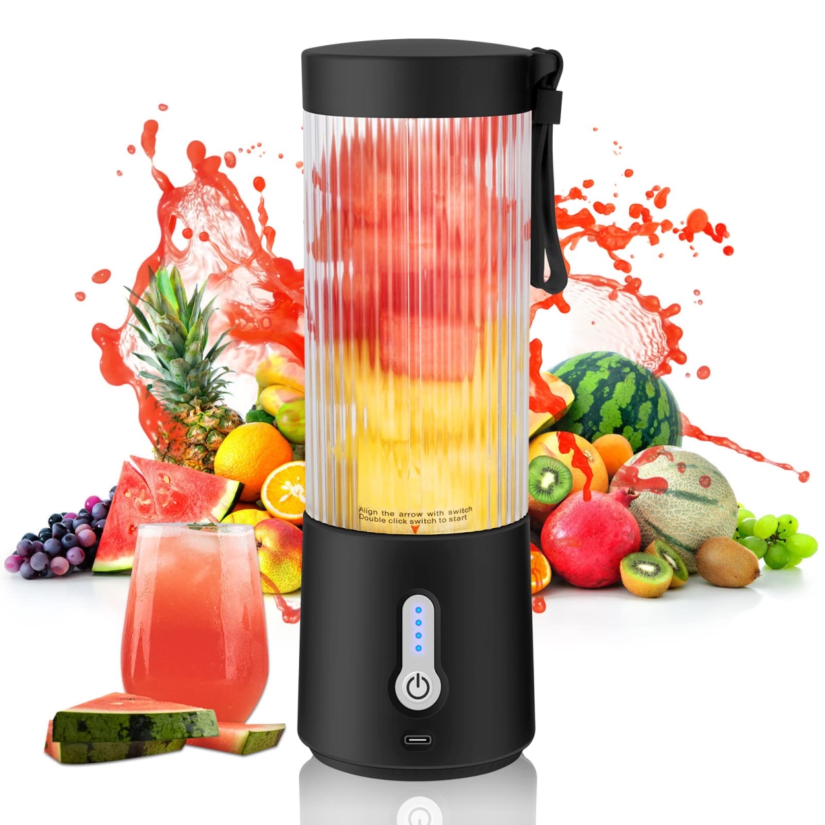 Picture of A-Sonic XS67845 Blender - 15 oz Personal Blender Shakes & Smoothies Maker USB Rechargeable Small Fruit Juicer Cup - Multifunction Mini on the Go Blender Kitchen Baby Food Travel Gym Office - Black