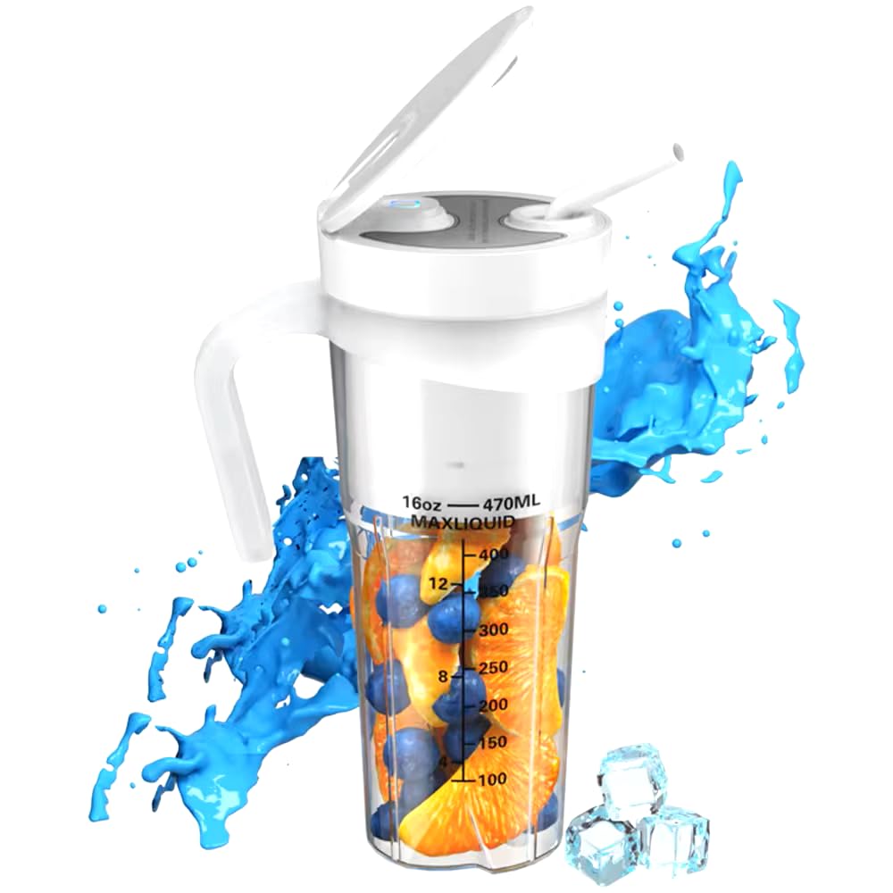 Picture of A-Sonic XS68063 Portable Smoothy Shakers Travel-Friendly USB Rechargeable Personal Size Cordless Blender - Single Serve Cup for Gym - On the Go Smoothie - Ideal for Protein Shaker 16 oz - Wight