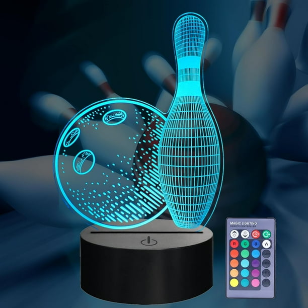 Picture of A-Sonic XS68207 Night Light - Bowling Gifts 3D Illusion Lamp with 16 Colors Changing - Remote Control & Dimmable - Kids Boys Girls Room Decoration - Holiday Xmas Gifts