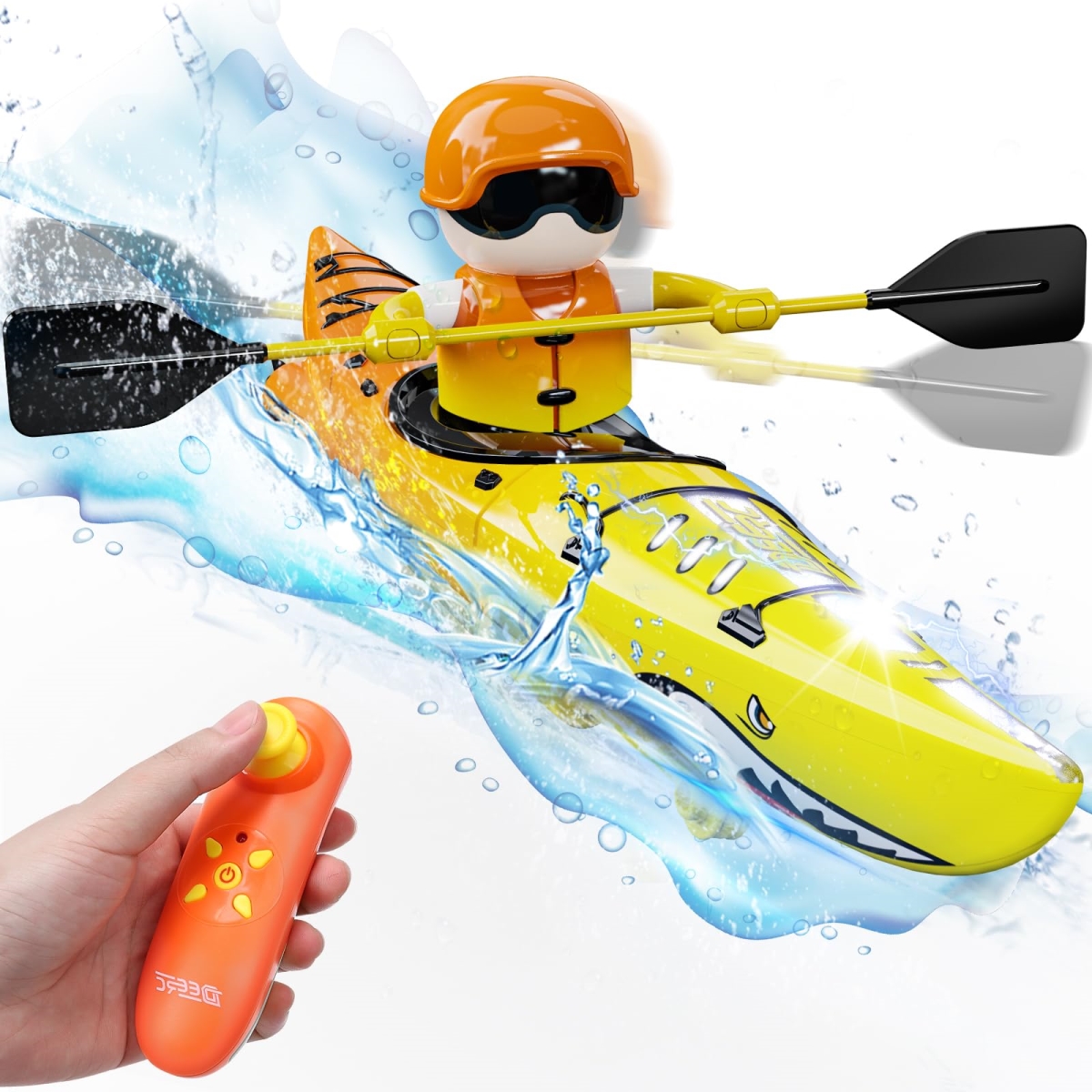 Picture of A-Sonic XS68404 RC Kayak Boat for Kids - 2.4 Ghz Remote Control Shark Boat Toys with LED Light for Pools - Lake - Bathtub Never Capsize Summer Outdoor Water Toys Gift for Ages 4-8 Boys Girls