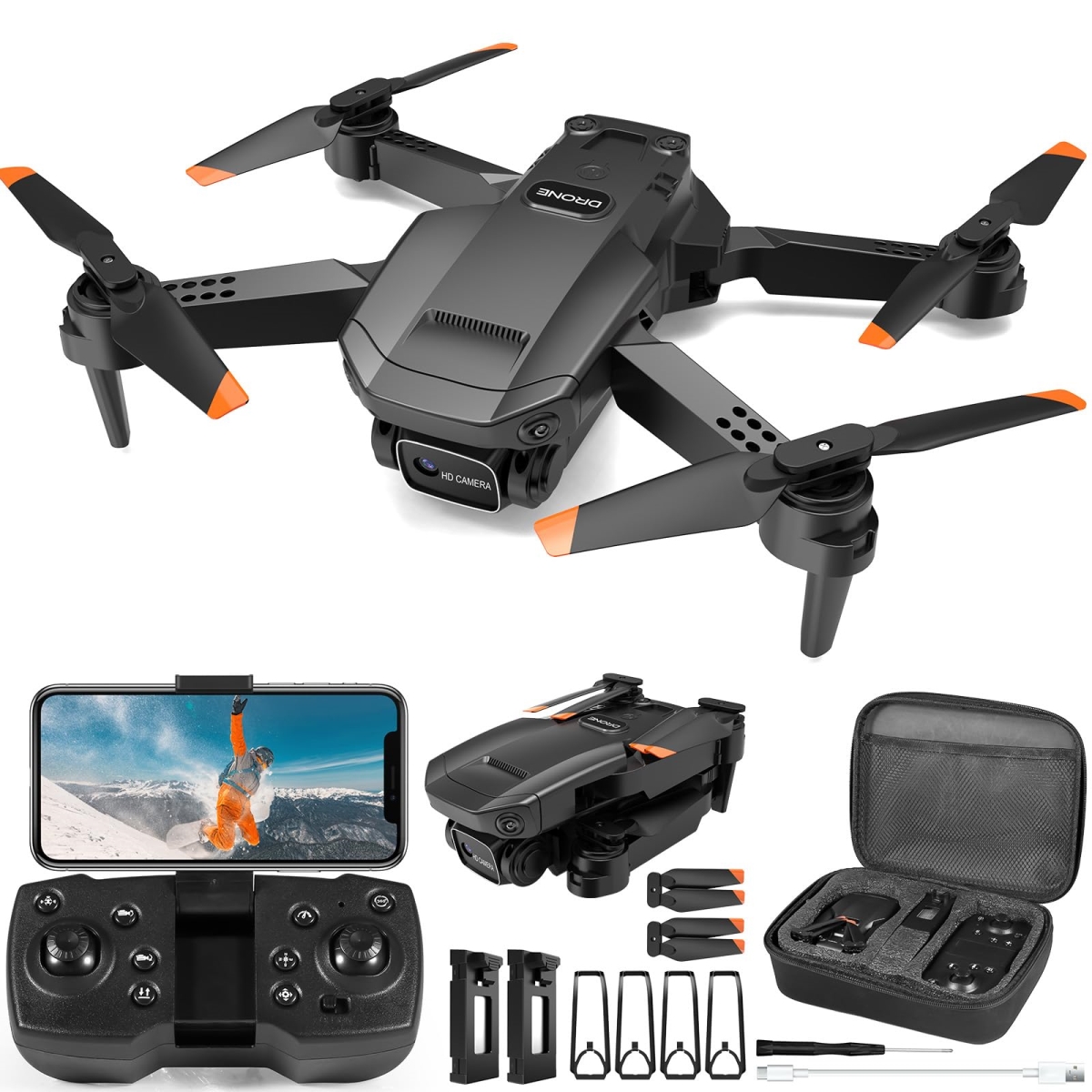 Picture of A-Sonic XS68541 Drone with Camera for Adults Kids - 1080P HD Foldable FPV RC Quadcopter with Upgrade Gesture Control - 90 Adjustable Lens - Headless Mode - Carrying Case - Altitude Hold - 3D Flip