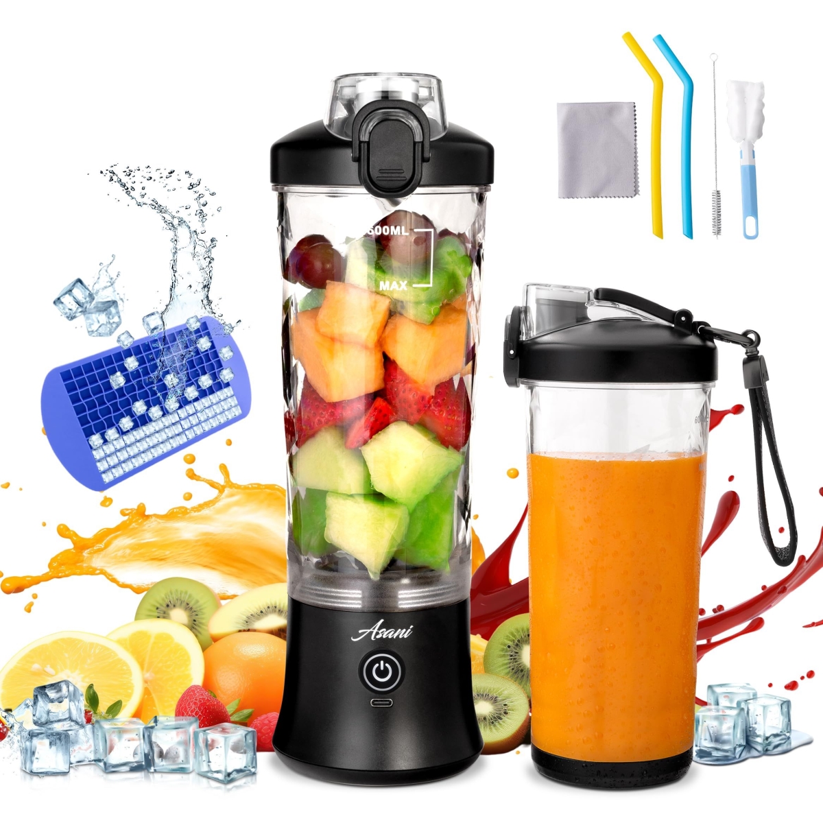 Picture of A-Sonic XS68589 Portable Blender for Shakes & Smoothies - USB Rechargeable Personal Blender - Mini Blender - Strong Stainless-Steel Blades & Powerful Motor for Travel - Camping - Gym - Black