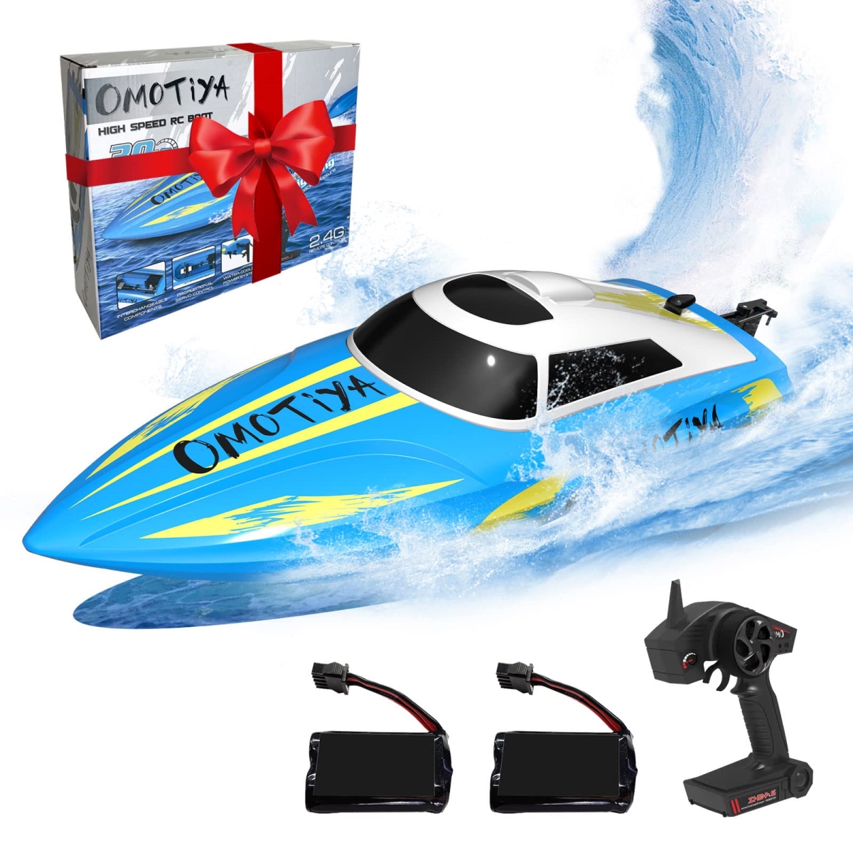 Picture of A-Sonic XS68658 Control Boat for 8-12 Boys & Girls - Speed RC Boat for Kids & Adults with 2 Sets of Rechargeable Batteries - 20mph Speed - 4 Channels 2.4GHZ Remote Control - OMO-18-RB