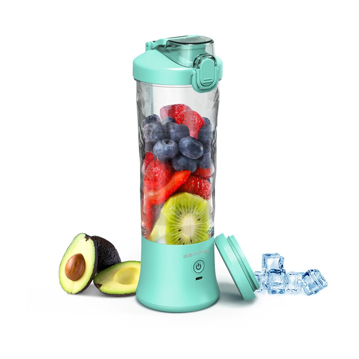 Picture of A-Sonic XS68849 Blender - Personal Blender for Shakes & Smoothies with 20 oz Travel Cup & Lid - Mini Personal Size Blender with 6 Blades & USB Rechargeable for Gym & Kitchen - Mint Blue