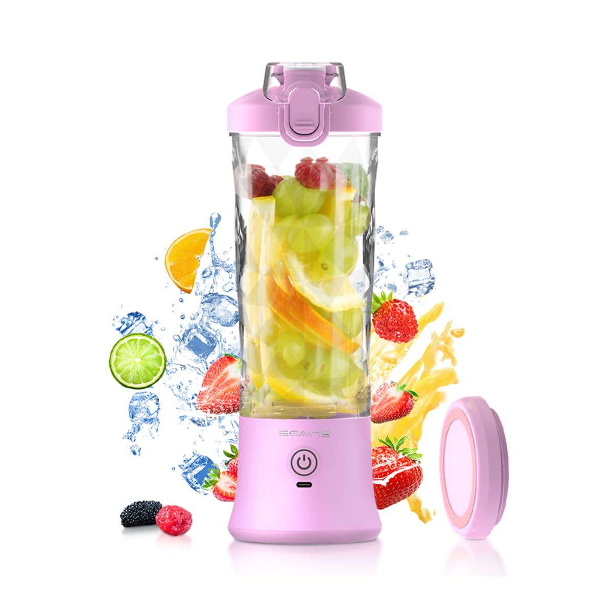 Picture of A-Sonic XS68851 Blender - Personal Blender for Shakes & Smoothies with 20 oz Travel Cup & Lid - Mini Personal Size Blender with 6 Blades & USB Rechargeable for Gym - Kitchen & Outdoors - Purple