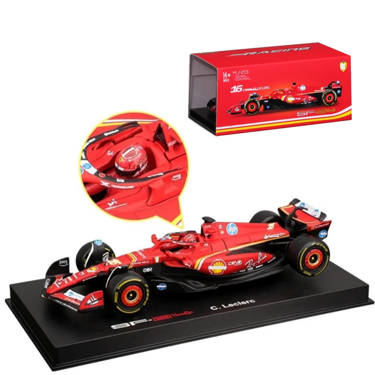 XS69244 Bbuago 2024 1-43 Scale F1 SF24-16 Alloy Racing Car Leclerc for Ferari Die cast Model Car Formula Collection - Acrylic Packaging -  A-Sonic