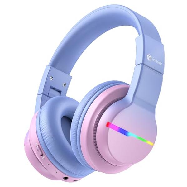 Picture of A-Sonic XS69578 BTH12 Kids Bluetooth Headphones - Colorful LED Lights Wireless Kids Headphones - 74-85dBA Safe Volume - 85H Playtime - Over Ear Headphones for iPad&#44; Tablet & Airplane&#44; Pink
