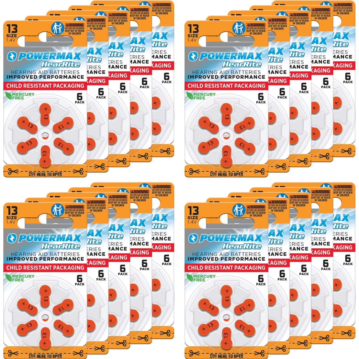 XS69640 Size 13 Hearing Aid Batteries - 120 Count Long-Lasting Battery Pack - Orange Long Tab for Easy Change -  A-Sonic