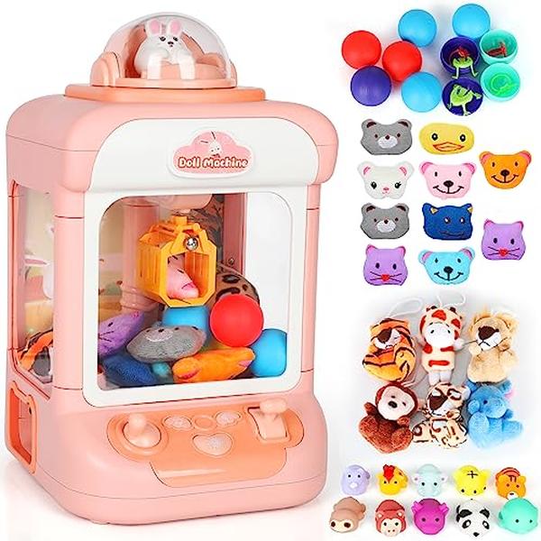 XS69648 Mini Claw Machine for Kids - Rabbit Vending Machines Candy Grabber Prize Dispenser Toys Gift for Girls Boys - Adjustable Music & Light