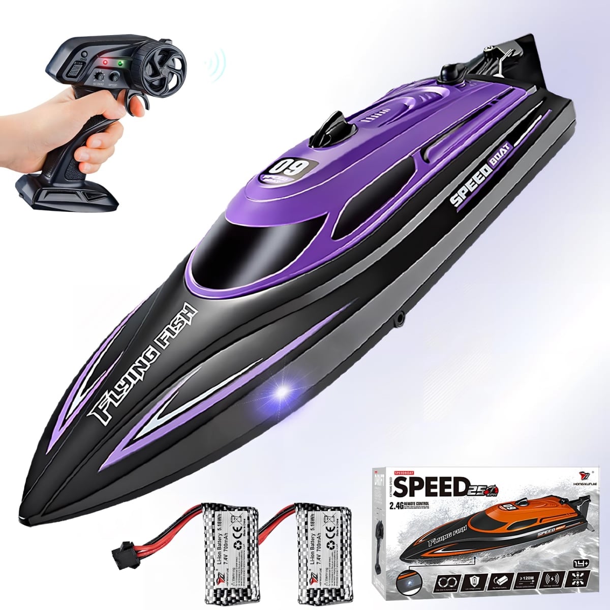 Boat with 2 Rechargeable Battery - 20 Plus MPH Fast Remote Control Boat for Pools & Lakes - 2.4G RC Boats Pool Toys for Adults & Kid - 812-Purple -  A-Sonic, XS70360