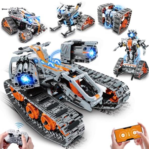 Picture of A-Sonic XS70431 Building Toys with LED Light - APP & Remote Control Building Block Set - 604 Piece RC Tech Rechargeable Tank Robot Sleigh Tracked Racer Toy Gift for Kids