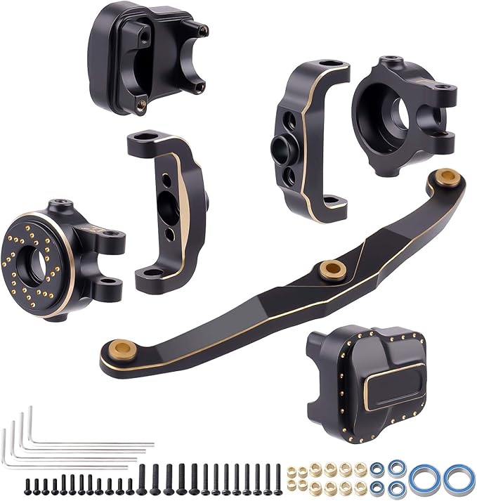 Steering Knuckles Diff Covers Caster Blocks C-Hubs & Steering Links Brass Upgrades for TRX4M Bronco Defender 1-18 Scale Crawler Car - Black & Gold