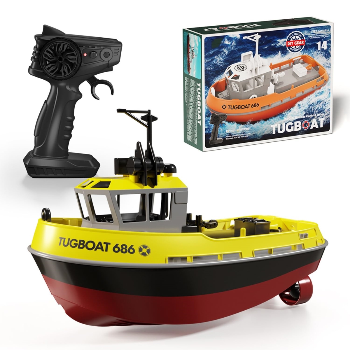 XS70563 Boat - .14 2 RC Tugboat for Pools & Lakes - 2.4Ghz High-Speed Remote Control Boat with LED Lights & Low Battery Alarm for Kids & Adults -  A-Sonic