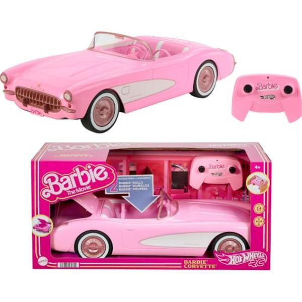 XS70648 Wheels Barbie RC Corvette from Barbie The Movie - Full-Function Remote Control Toy Car Holds 2 Barbie Dolls