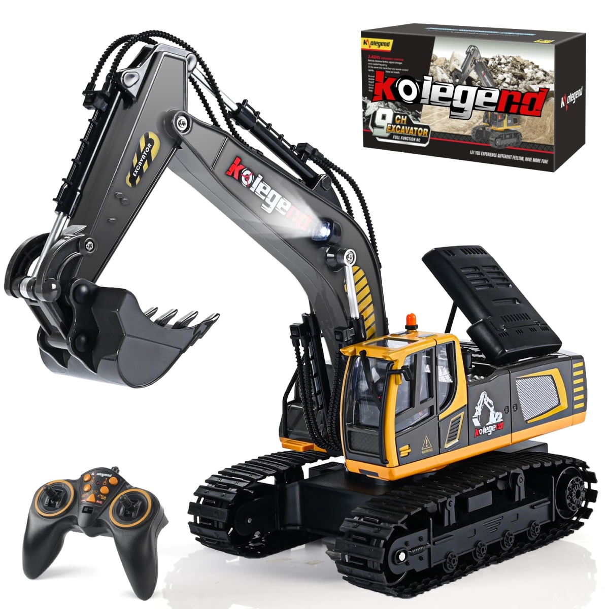 Remote Control Excavator Toy 16 in. - 11 Channel RC Construction Vehicles Hydraulic Haulers Digger Toys Gift for 6 7 8 9 10 Years Old Kids Boys