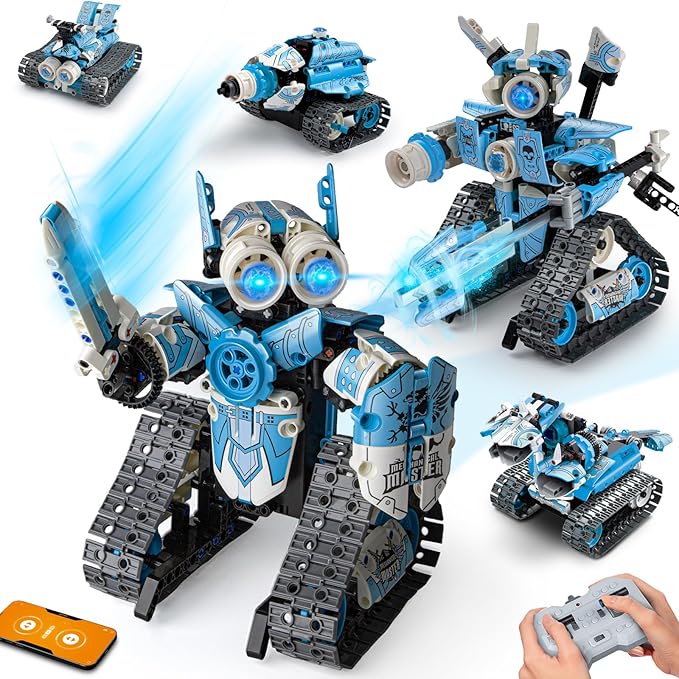 Picture of A-Sonic XS70996 5-in-1 RC Robot Toy Building Sets - 398 Piece APP & Remote Control Blocks DIY Erector Sets Science Kit for Kids Age 8-12 - STEM Toys for Ages 8-13 Gifts Age 6 7 9 10 11 14 Plus Year