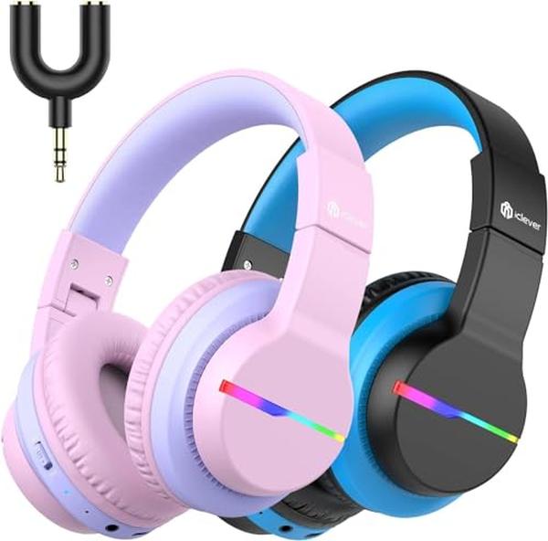Picture of A-Sonic XS71133 BTH12 Kids Bluetooth Headphones - Colorful LED Lights Wireless Kids Headphones - 74-85dBA Safe Volume - 85H Playtime - Over Ear Headphones Built-in Mic for iPad&#44; Tablet - Pack of 2