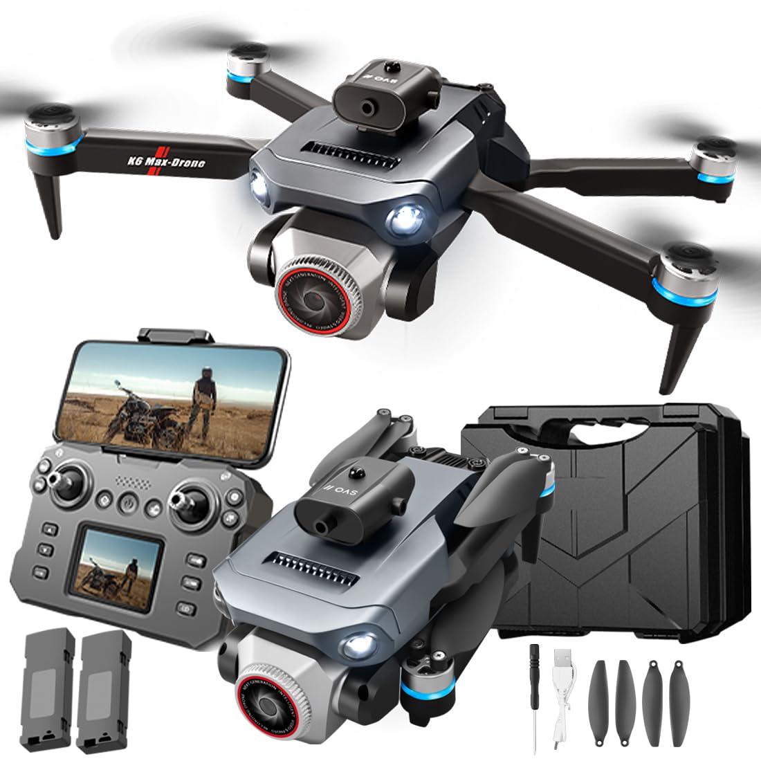 XS71858 with 4k Ultra-wide Camera - Real-time Vision Screen Handle - Foldable Wi-Fi FPV Drone - RC Quadcopter with Brushless Motor - 2 Batteries