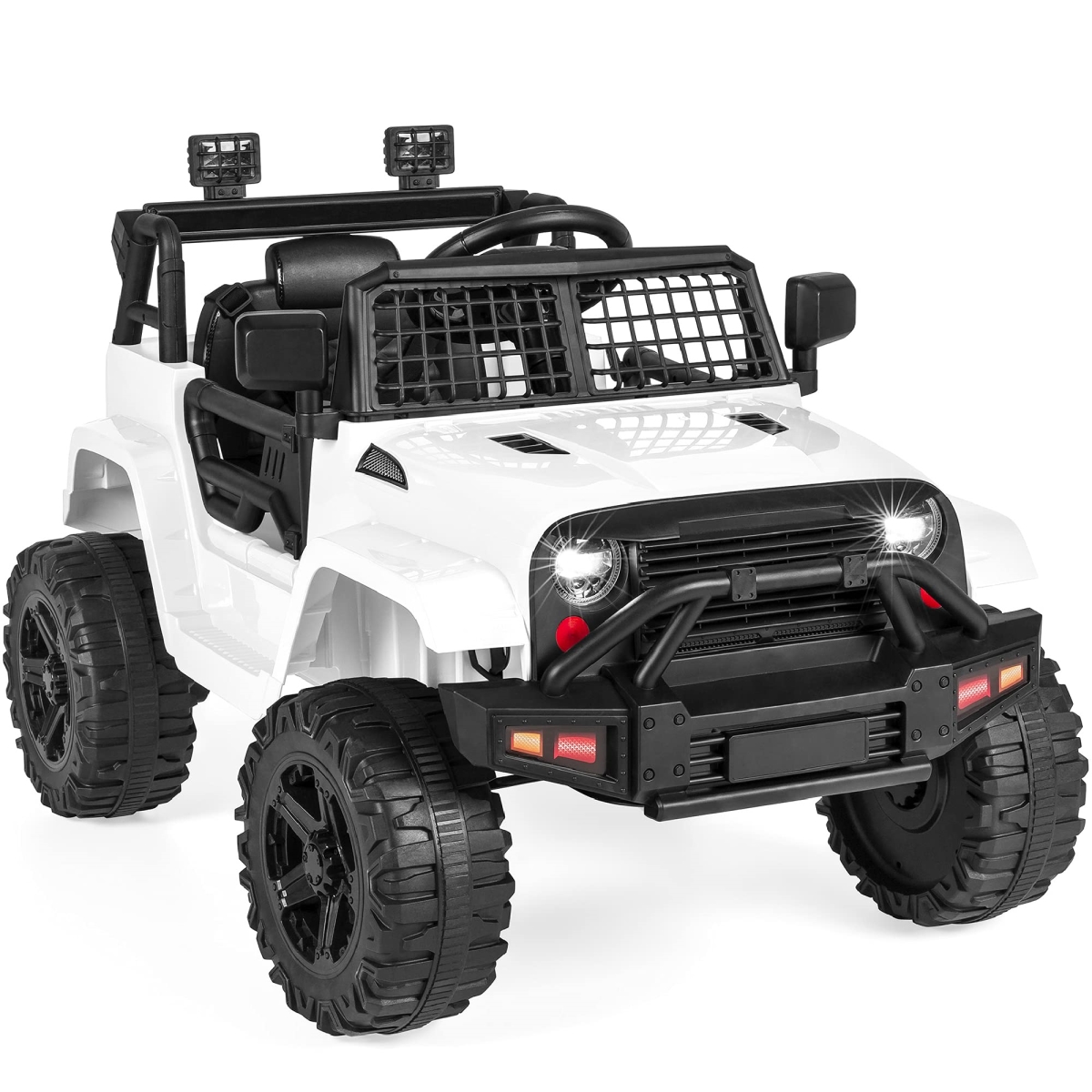 XS-72636 Choice Products 12V Kids Ride-On Truck Car with Parent Remote Control - Spring Suspension - LED Lights - AUX Port - White