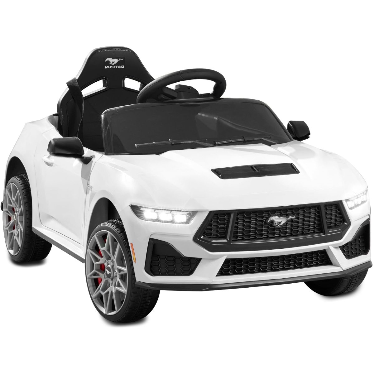 Choice Products Kids 12V Electric Ride-On Car Officially Licensed Ford Mustang with Parent Control - LED Lights - 2 Speeds - Bluetooth - White